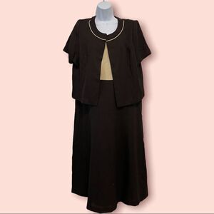 New! 2 PCS wedding guest Church Suit dress with blazer brown cream size 14 plus